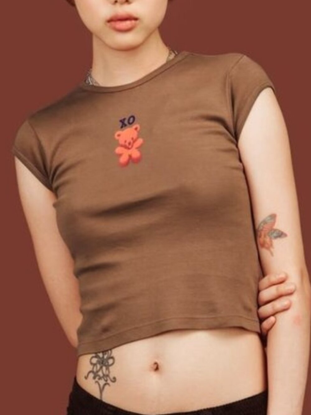 UNIF XO Bear cropped grunge baby tee  in brown colorway